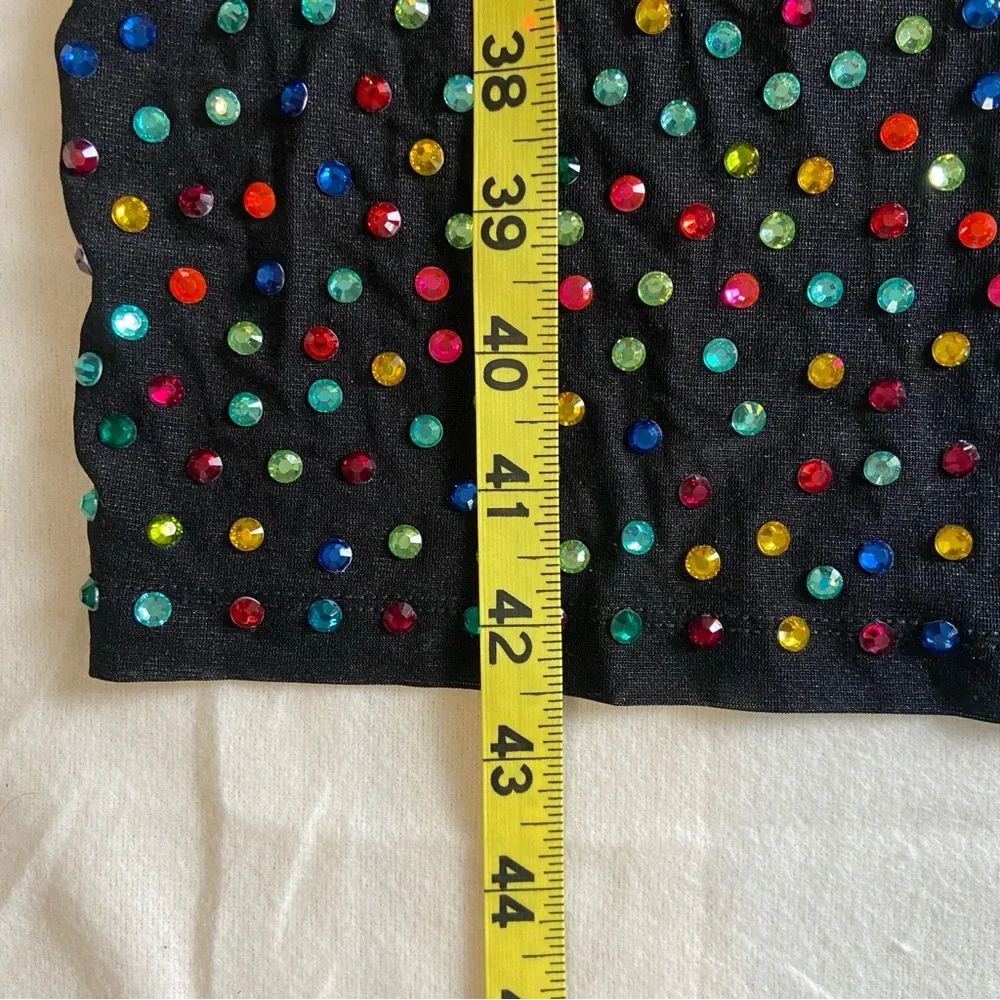 AKIRA Multicolored Rhinestone Bodycon Black Midi Dress Nylon Size Small - Picture 10 of 10